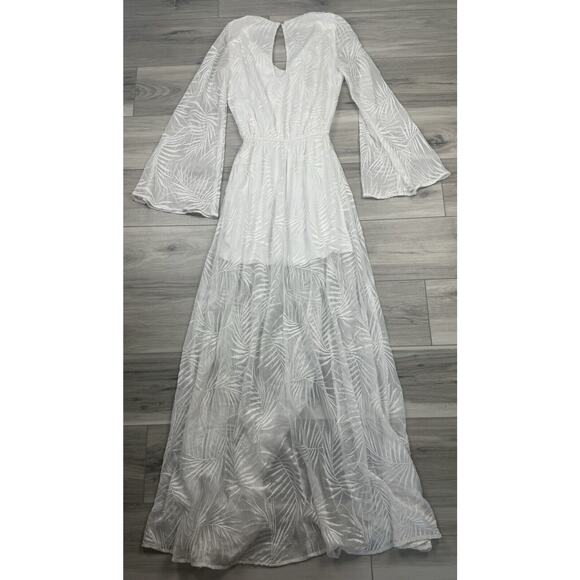 SHOW ME YOUR MUMU Juliet White Maxi Dress Bell Sleeves Sheer Bottom Revolve XS - Picture 9 of 9